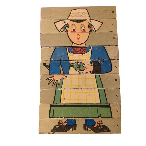 RARE Vintage French Wood 9 Piece 4 Nationalities Picture Puzzle - Picture 3 of 7